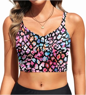 Aqua Eve Women's Sport Bra Swim Top - 2025 Crop Bikini Top Modest V Neck Bathing Suit