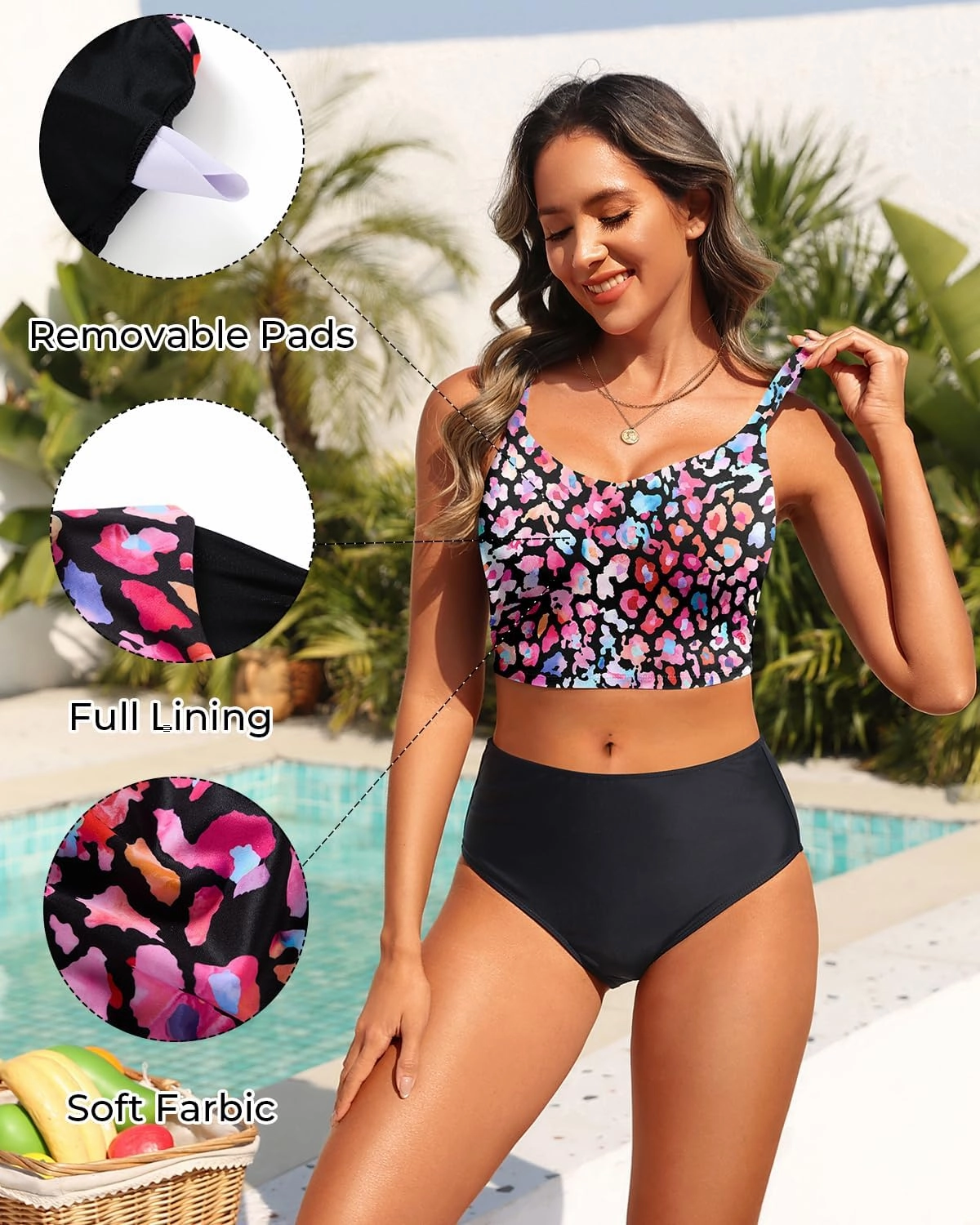 Aqua Eve Women's Sport Bra Swim Top - 2025 Crop Bikini Top Modest V Neck Bathing Suit