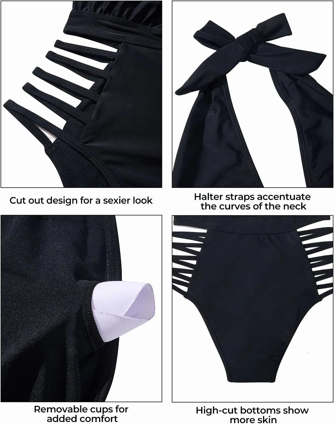 Aqua Eve Women Sexy One Piece Swimsuits Halter Plunge V Neck Cutout Bathing Suits