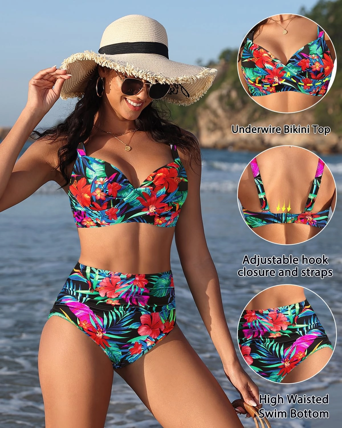 Aqua Eve Women Underwire Bikini Set - High Waisted Two Piece Swimsuit Tummy Control Bathing Suit 2025 Push Up Swimwear