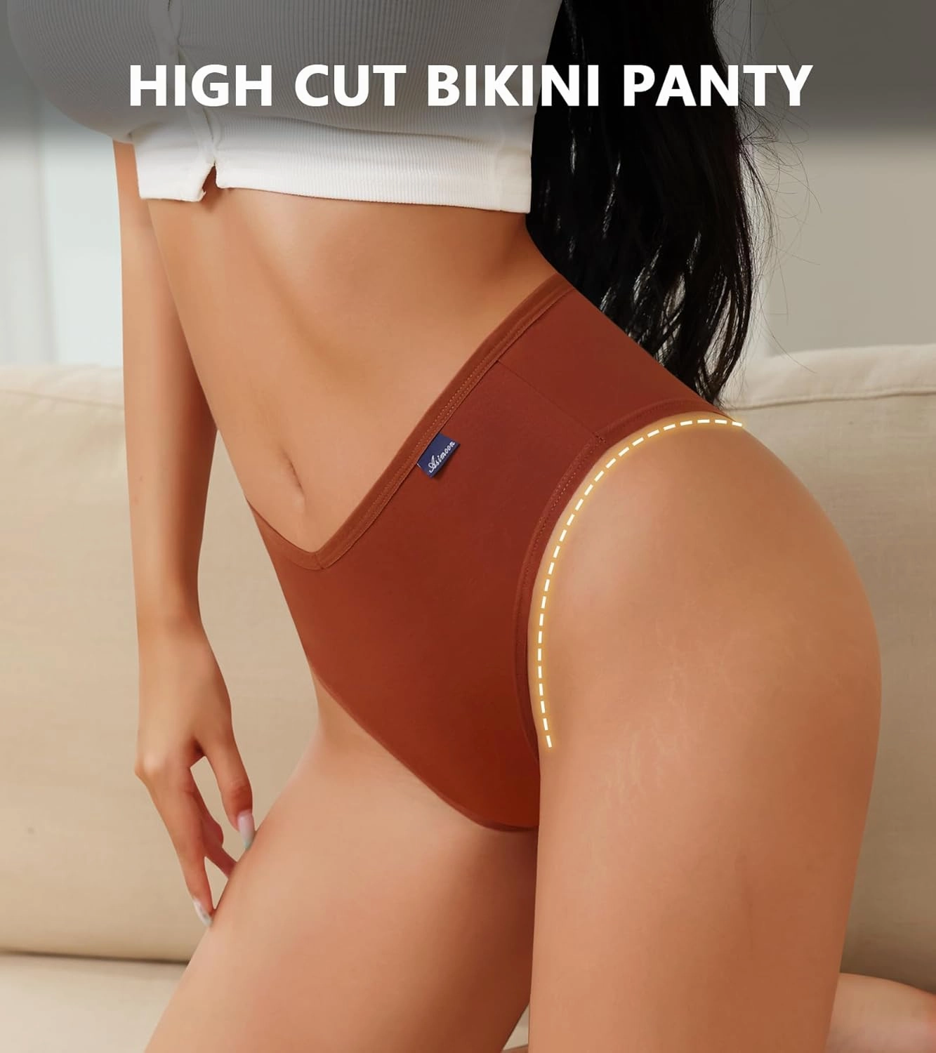 ASIMOON High Waisted Cotton Bikini Underwear for Women Sexy High Cut Cheeky Panties Ladies Stretch V Waist Panty