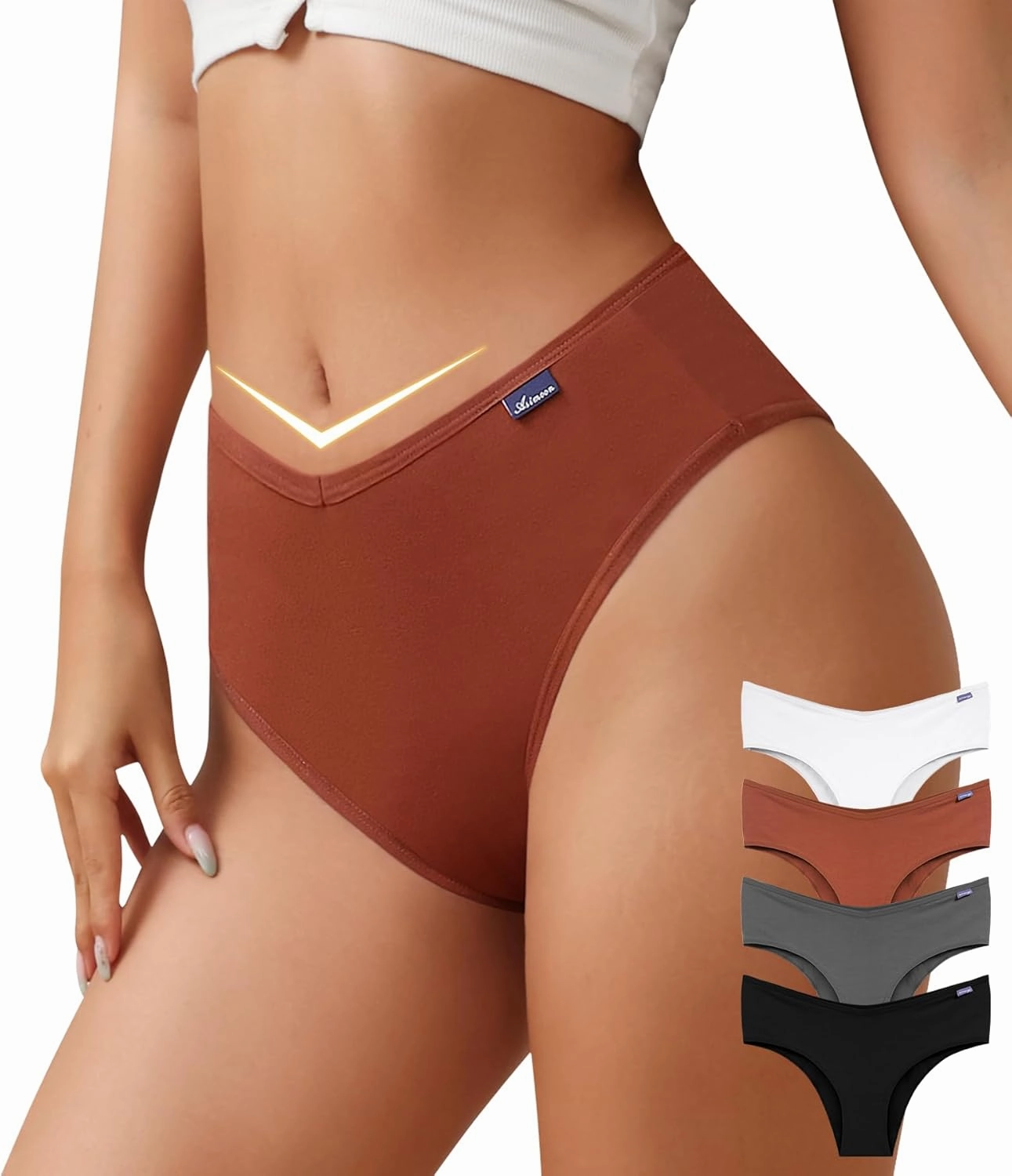 ASIMOON High Waisted Cotton Bikini Underwear for Women Sexy High Cut Cheeky Panties Ladies Stretch V Waist Panty