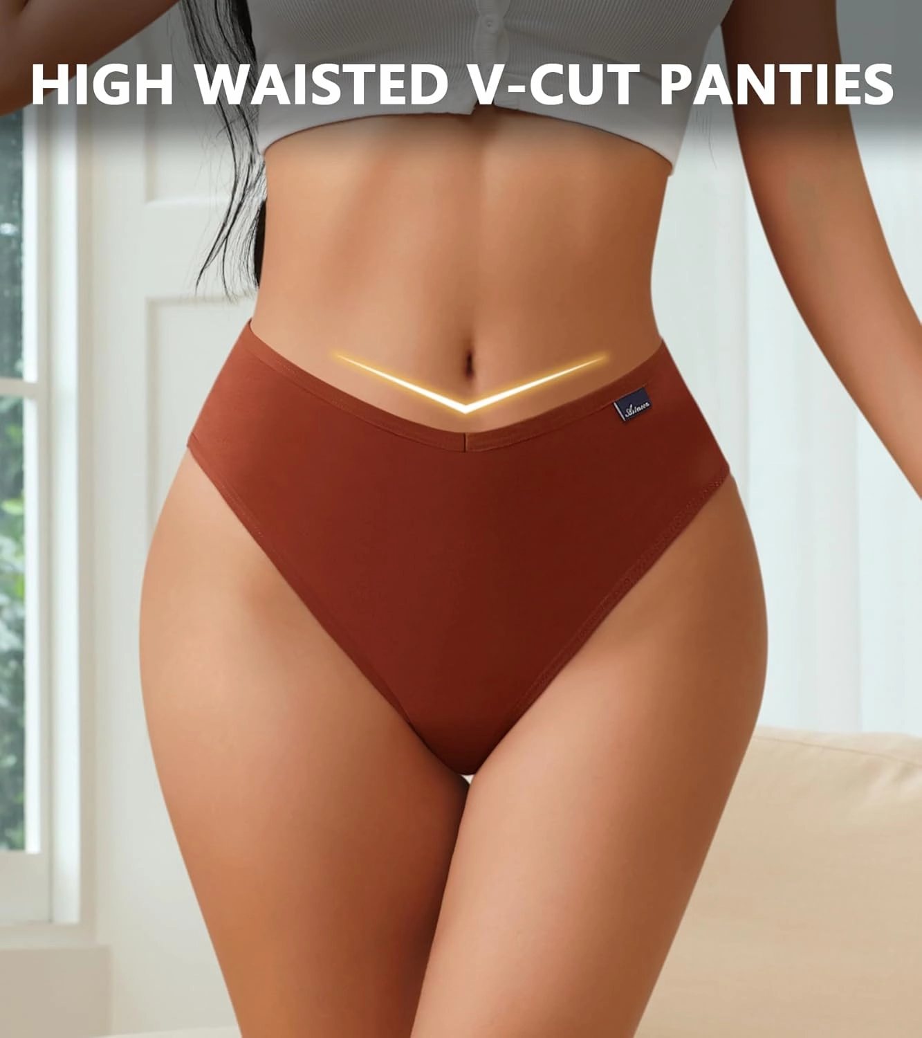 ASIMOON High Waisted Cotton Bikini Underwear for Women Sexy High Cut Cheeky Panties Ladies Stretch V Waist Panty