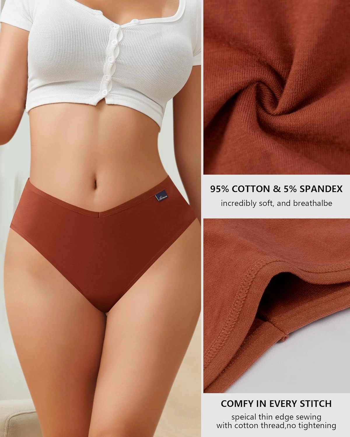ASIMOON High Waisted Cotton Bikini Underwear for Women Sexy High Cut Cheeky Panties Ladies Stretch V Waist Panty