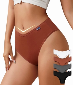 ASIMOON High Waisted Cotton Bikini Underwear for Women Sexy High Cut Cheeky Panties Ladies Stretch V Waist Panty