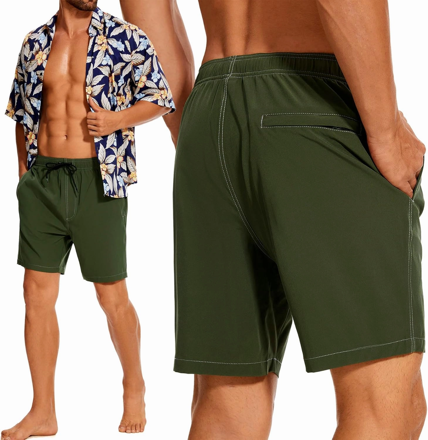 Aueyan Mens Swim Trunks with Compression Liner 7 inch Quick Dry Beach Board Shorts