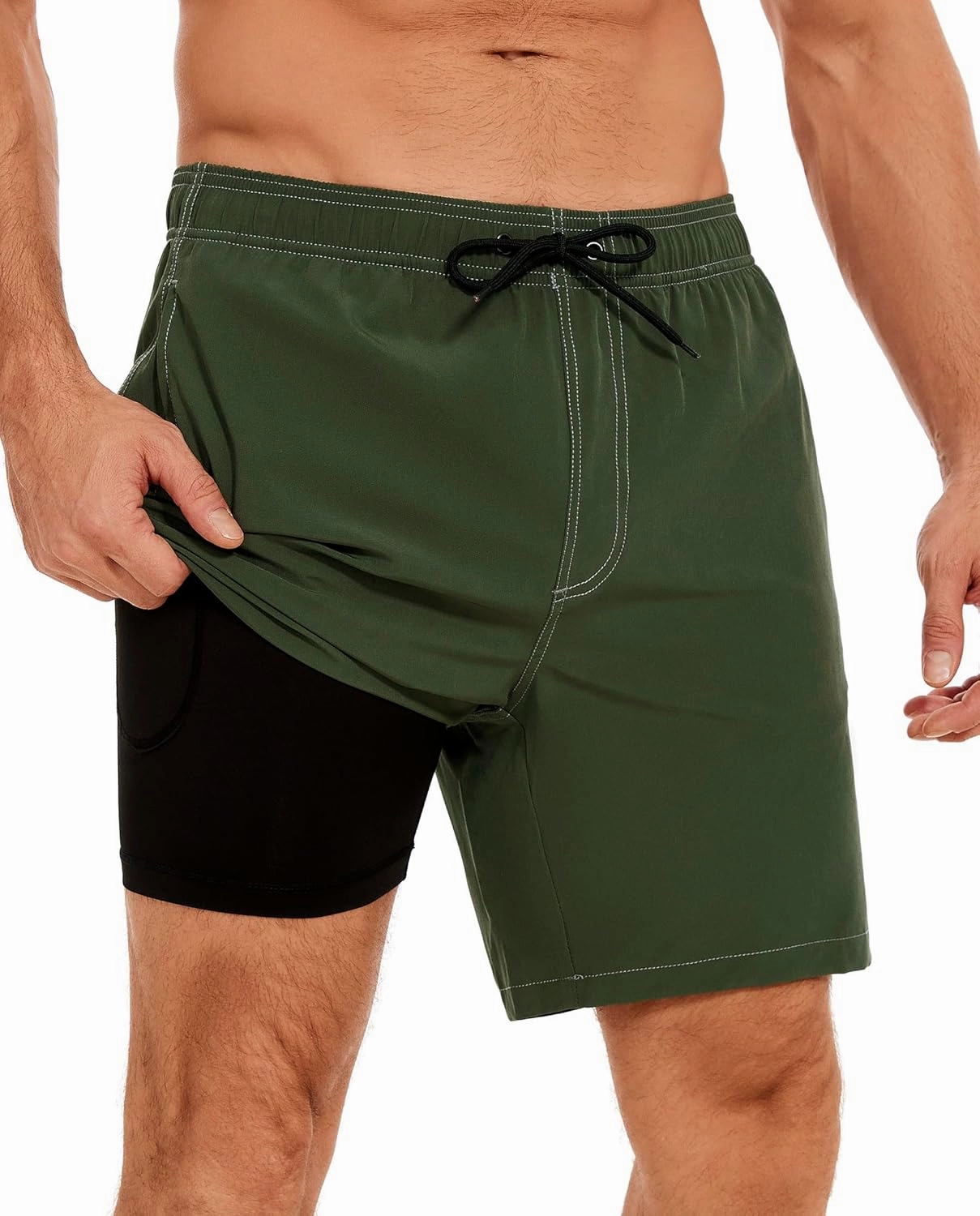 Aueyan Mens Swim Trunks with Compression Liner 7 inch Quick Dry Beach Board Shorts