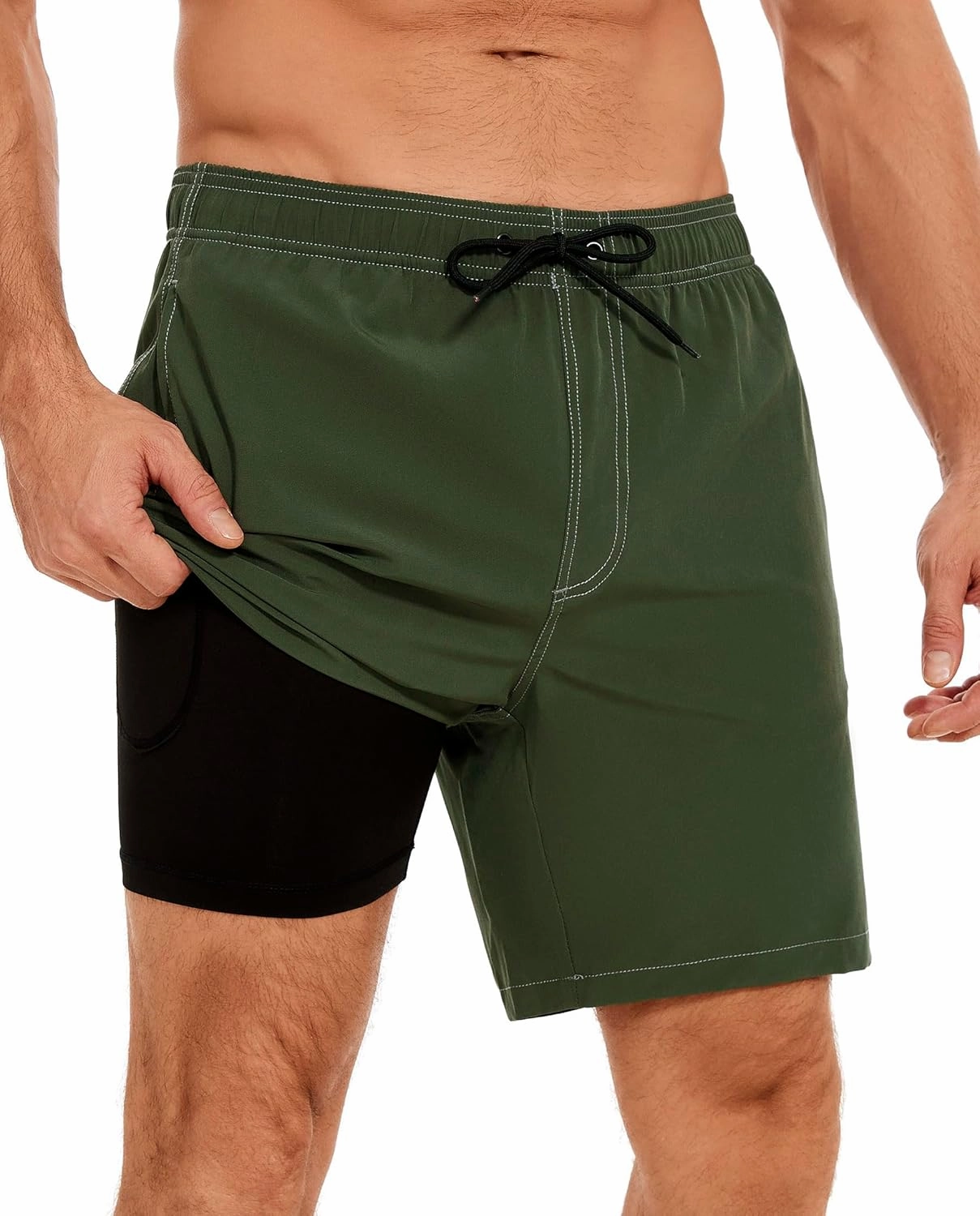 Aueyan Mens Swim Trunks with Compression Liner 7 inch Quick Dry Beach Board Shorts