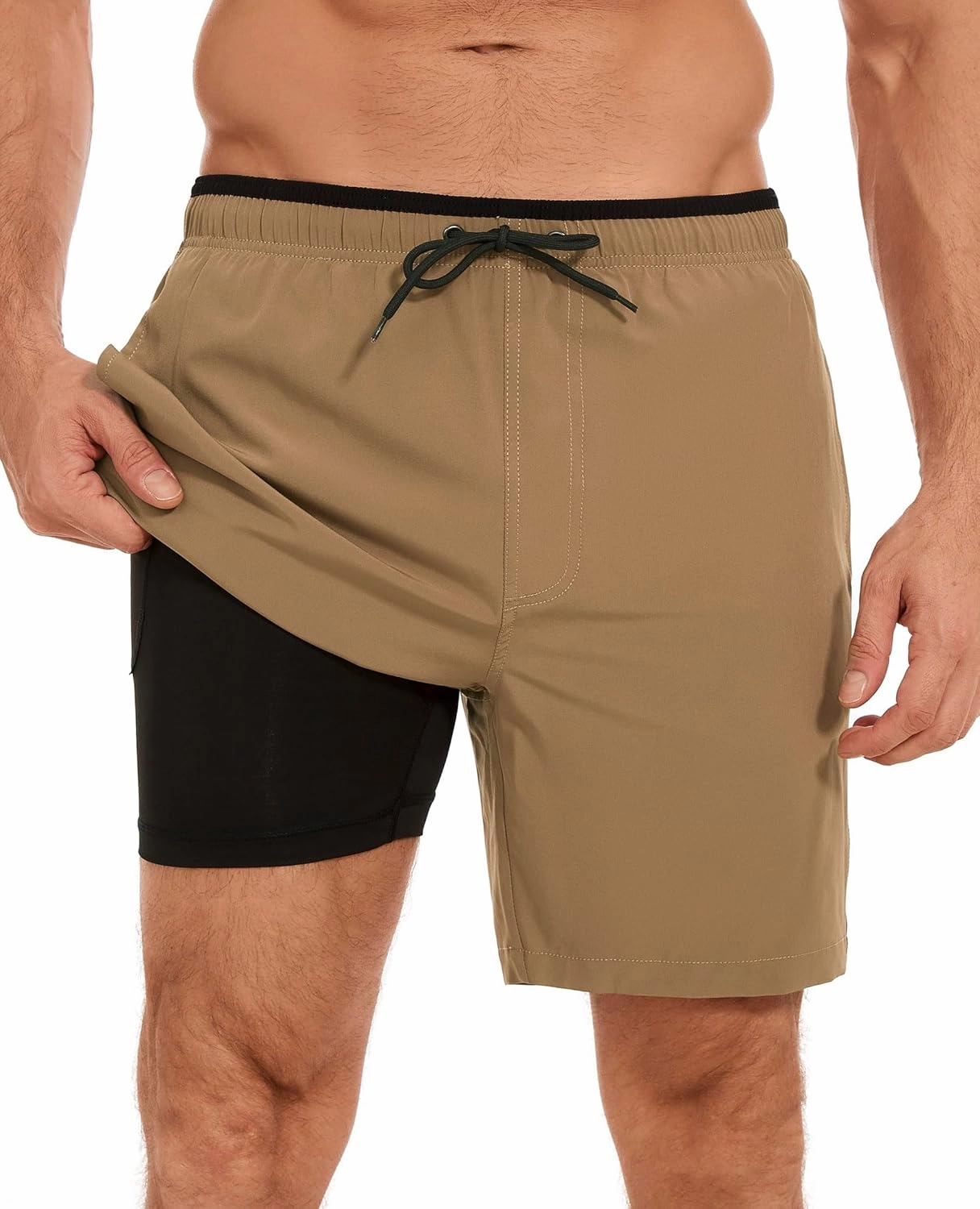 Aueyan Mens Swim Trunks with Compression Liner 7 inch Quick Dry Beach Board Shorts