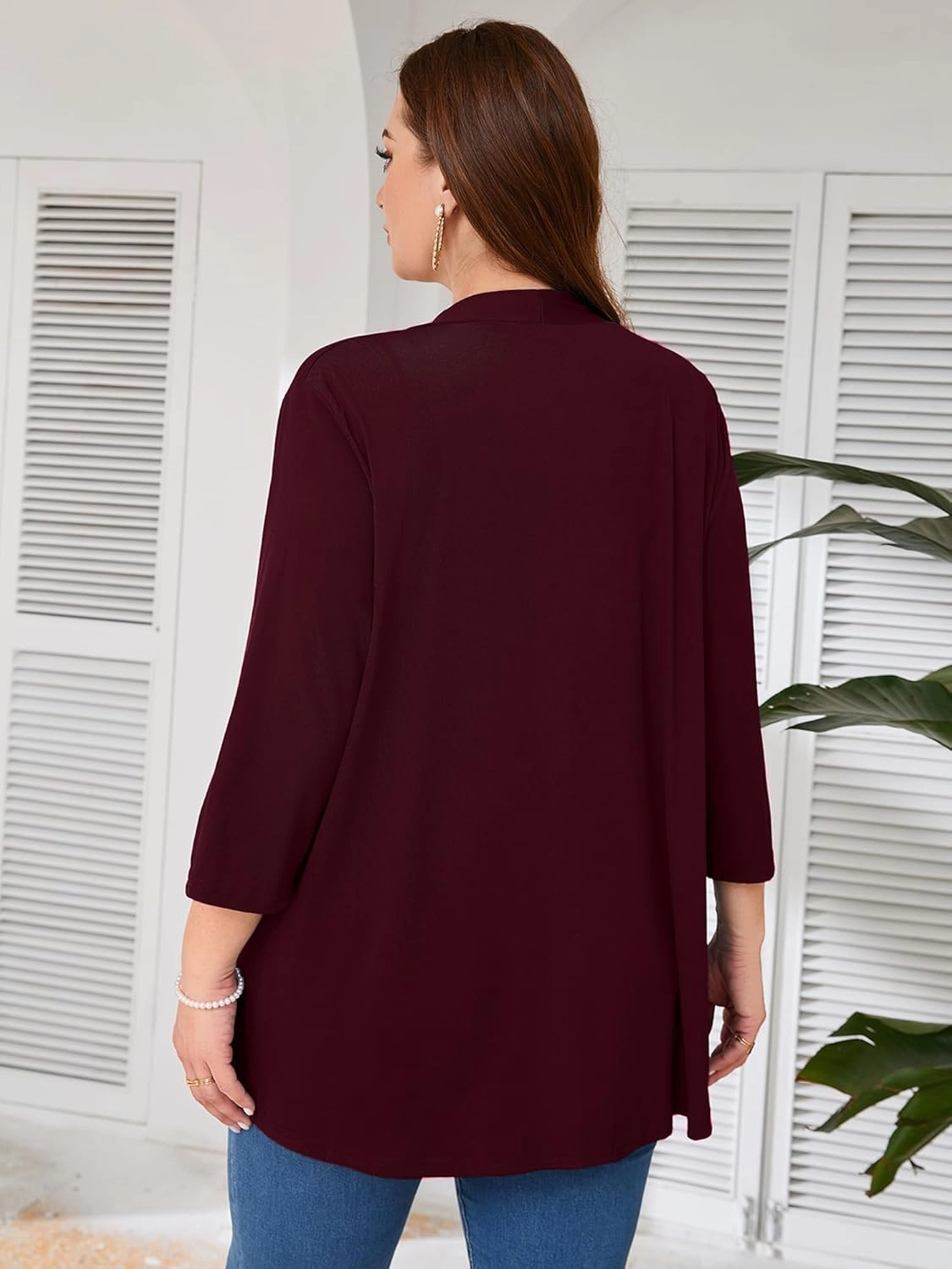 AusLook Women's Plus Size Lightweight Open Front Cardigan 3/4 Sleeve Cover Ups Shrugs Shawls and Wraps Kimono Jacket Coat