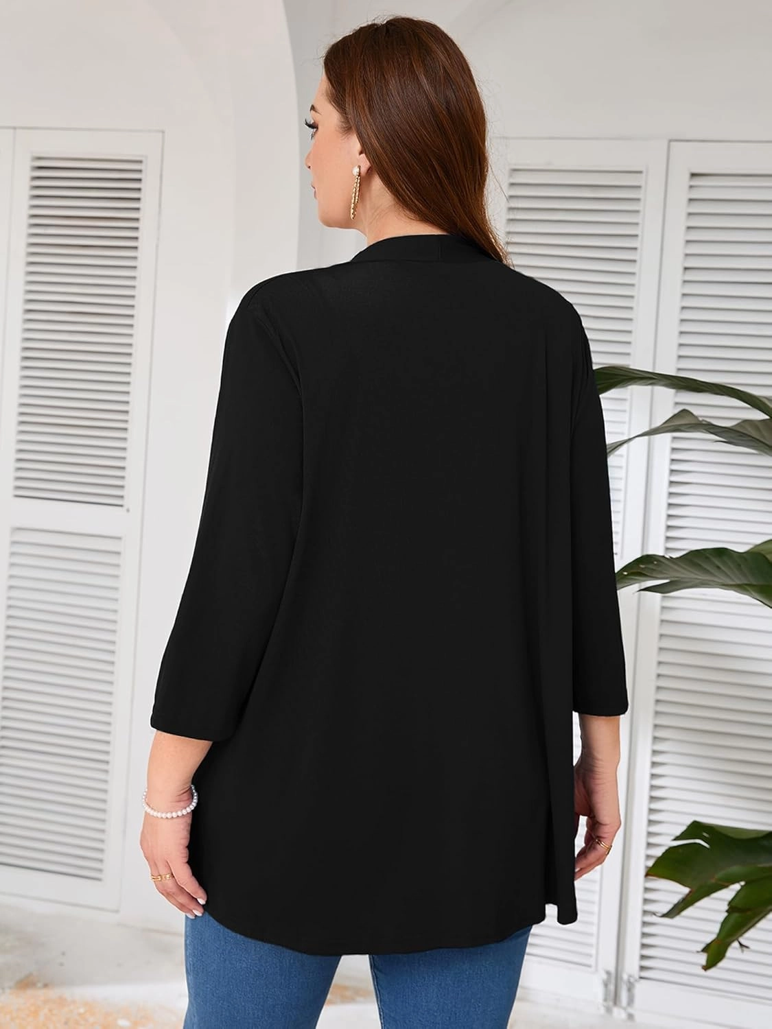 AusLook Women's Plus Size Lightweight Open Front Cardigan 3/4 Sleeve Cover Ups Shrugs Shawls and Wraps Kimono Jacket Coat