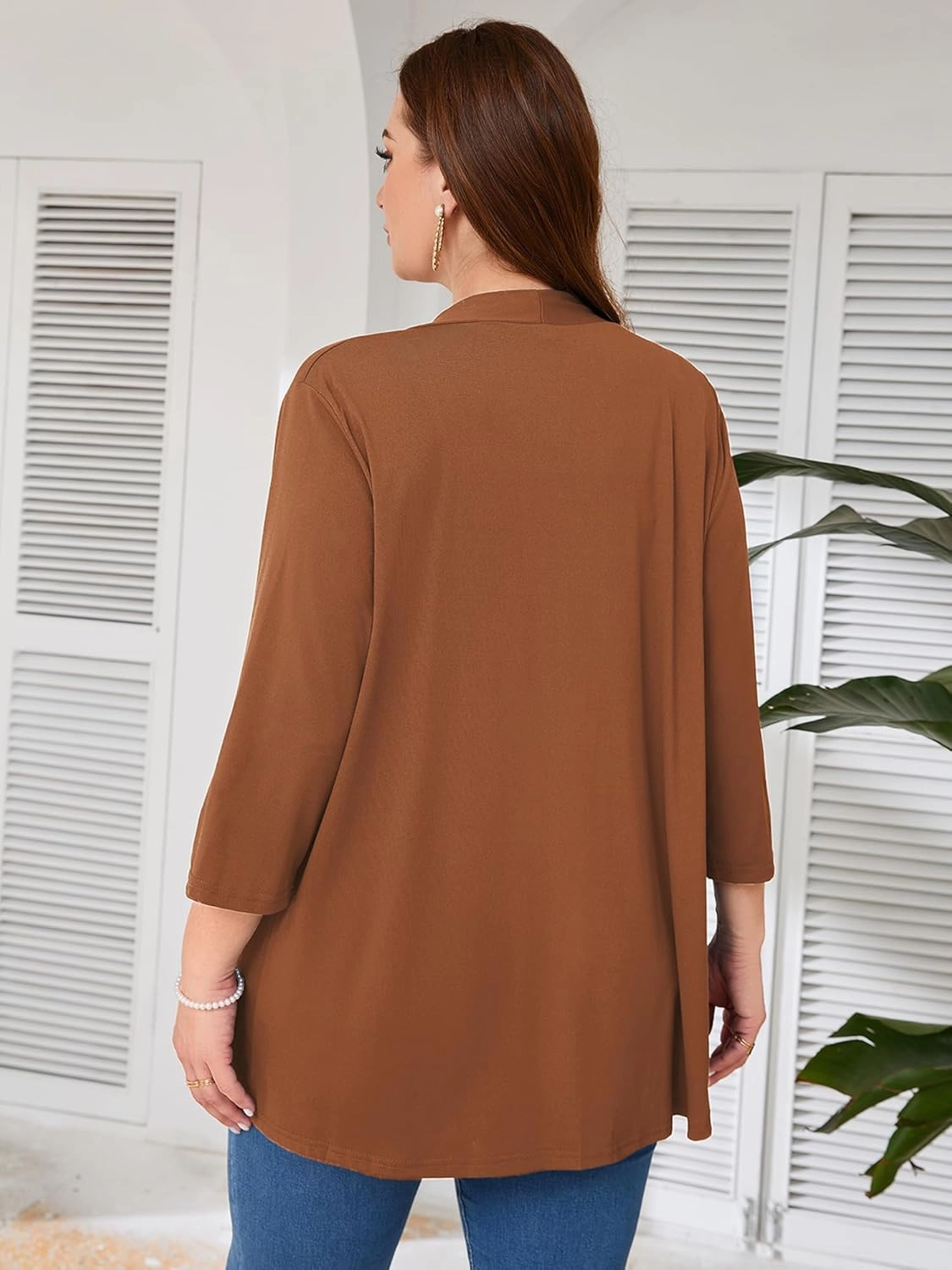 AusLook Women's Plus Size Lightweight Open Front Cardigan 3/4 Sleeve Cover Ups Shrugs Shawls and Wraps Kimono Jacket Coat