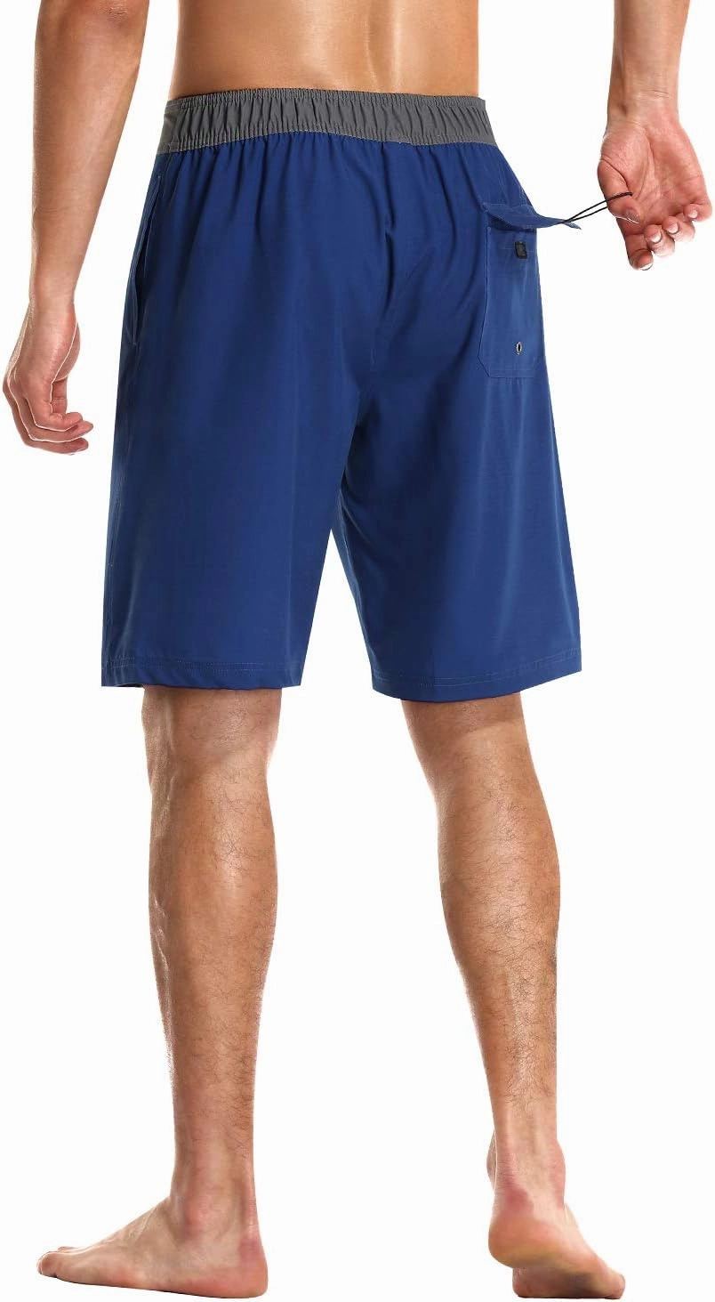 AXESEA Mens Swim Trunks Quick Dry Surf Long Elastic with Pockets Swimwear Bathing Suits No Mesh Lining