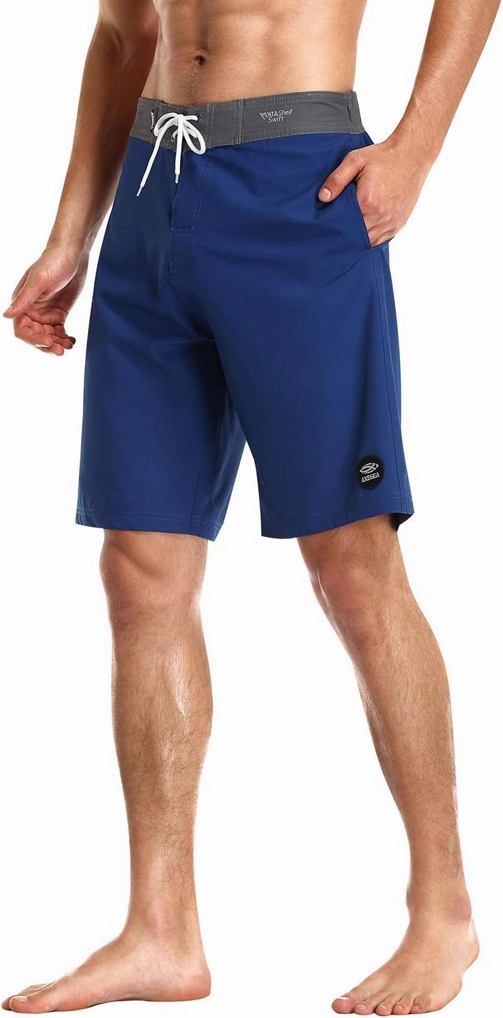 AXESEA Mens Swim Trunks Quick Dry Surf Long Elastic with Pockets Swimwear Bathing Suits No Mesh Lining