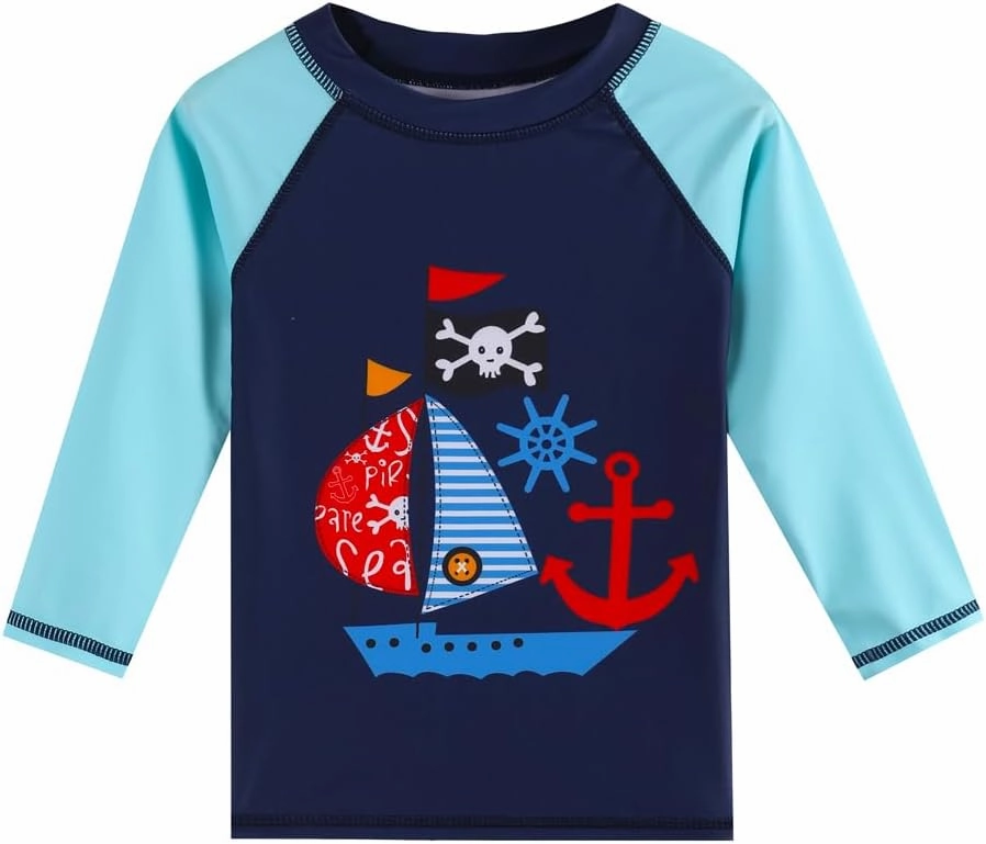 Baby Boys Swimsuit, 3-Piece Toddlers Swimsuit Trunk Long Sleeve Rashguard Swimwear and Sun Hat Set
