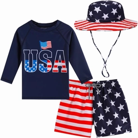 Baby Boys Swimsuit, 3-Piece Toddlers Swimsuit Trunk Long Sleeve Rashguard Swimwear and Sun Hat Set