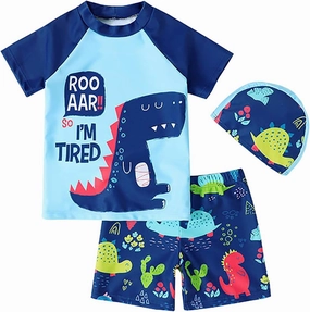Baby Toddler Boys 3 Pieces Swimsuit Set Boys Swimwear Dinosaur Bathing Suit Rash Guards UPF 50 