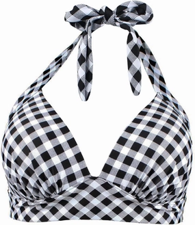 Balasami Women's Vintage 50s Halter Neck Tie Knot Back Soft Molded Padding Bikini Top Swimsuit Bathing Suit Tops Only