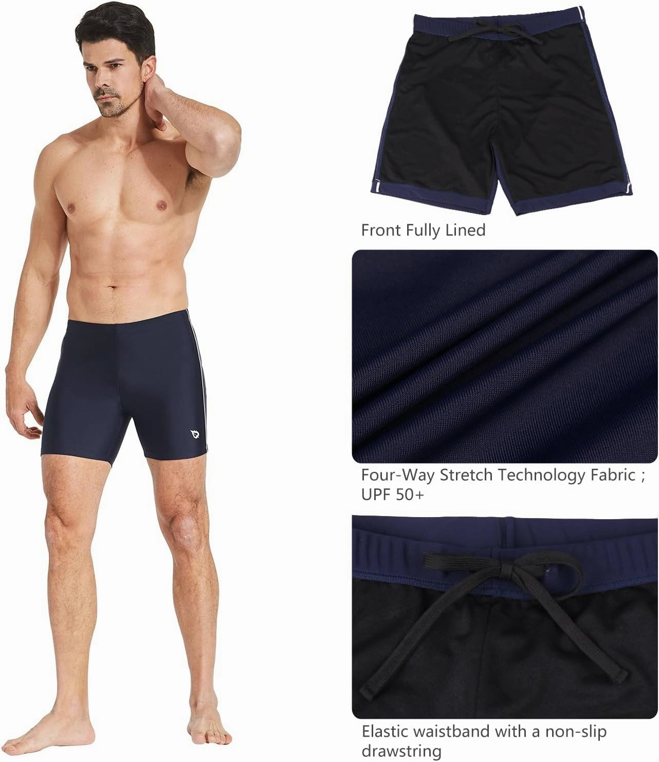 baleaf Men's Athletic Swim Jammers Quick Dry Compression Square Leg Swim Brief Swimsuit