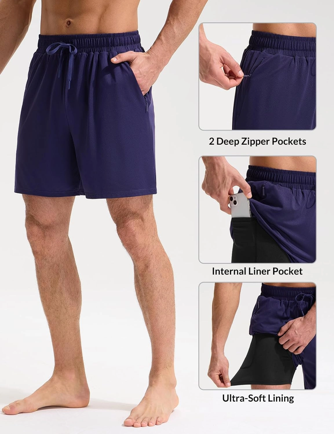 baleaf Mens Swim Trunks with Compression Liner 5 & 7 inch Quick Dry Bathing Suit Swim Shorts with Zippered Pockets