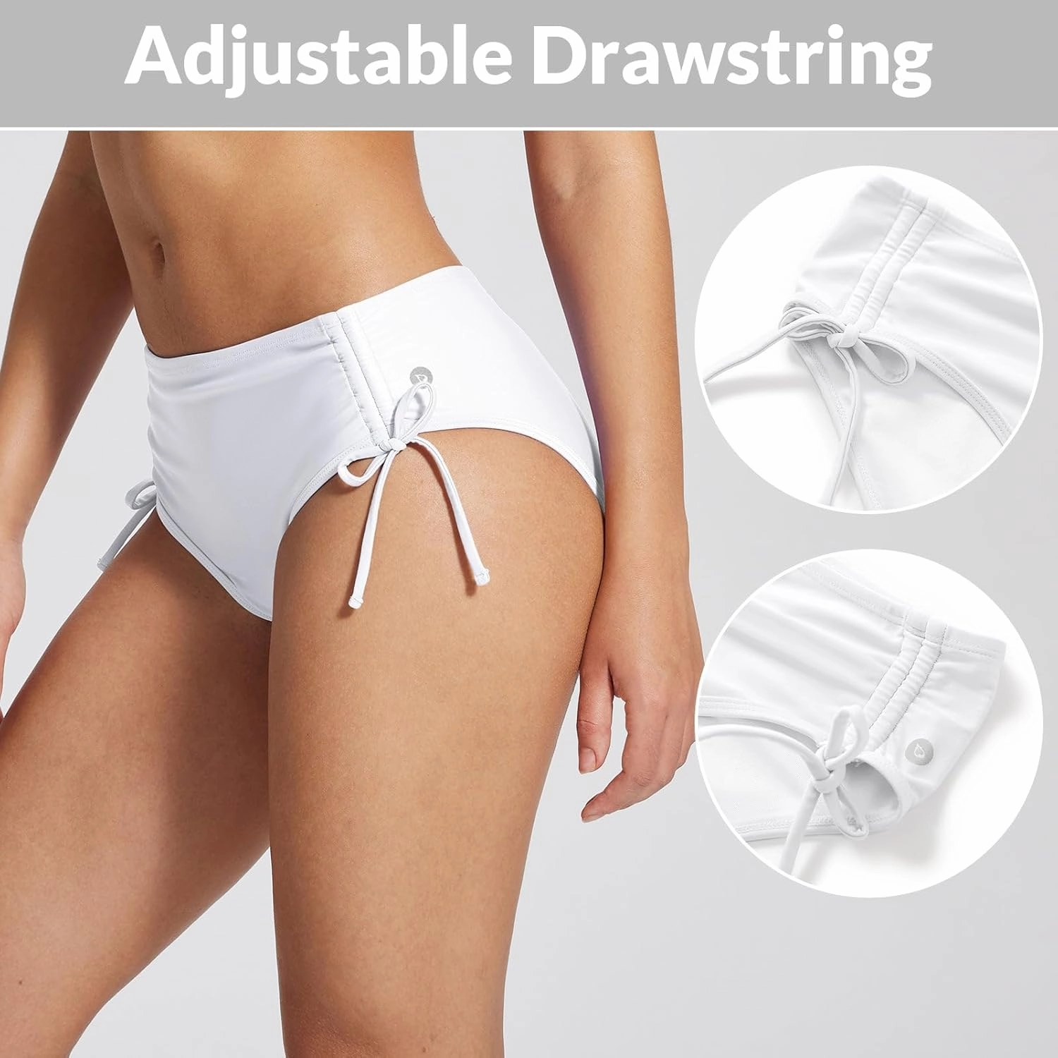 baleaf Women's Bikini Bottom Mid Waisted Adjustable Side Tie Swim Bottoms Ruched Cheeky Mid Coverage Swim Briefs