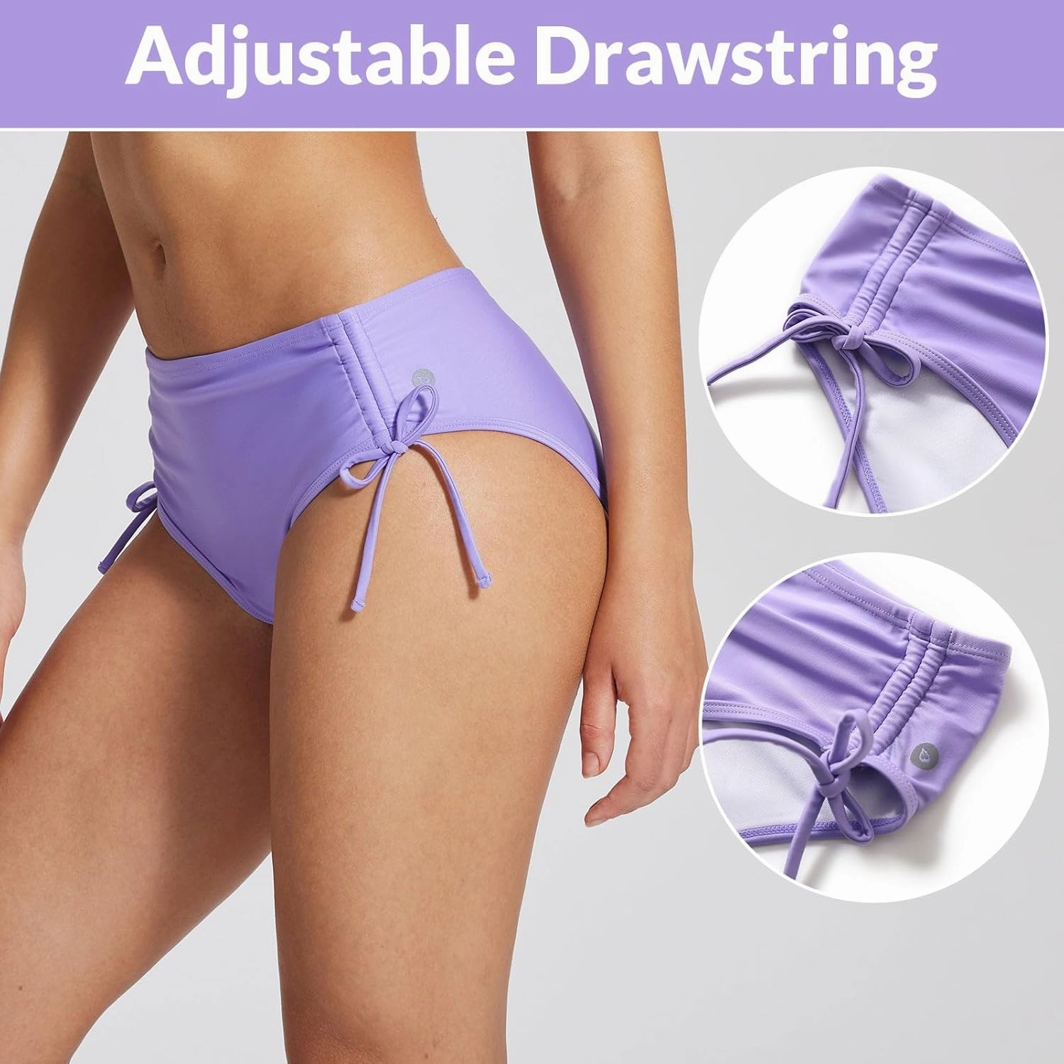 baleaf Women's Bikini Bottom Mid Waisted Adjustable Side Tie Swim Bottoms Ruched Cheeky Mid Coverage Swim Briefs