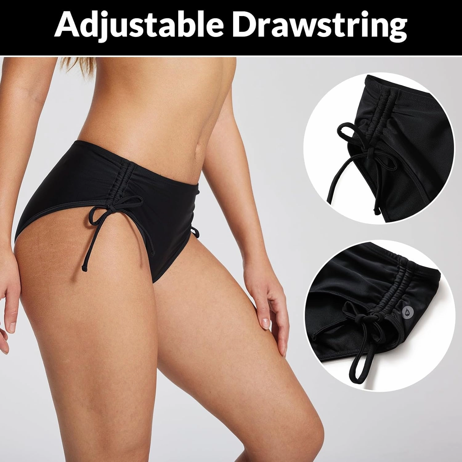 baleaf Women's Bikini Bottom Mid Waisted Adjustable Side Tie Swim Bottoms Ruched Cheeky Mid Coverage Swim Briefs