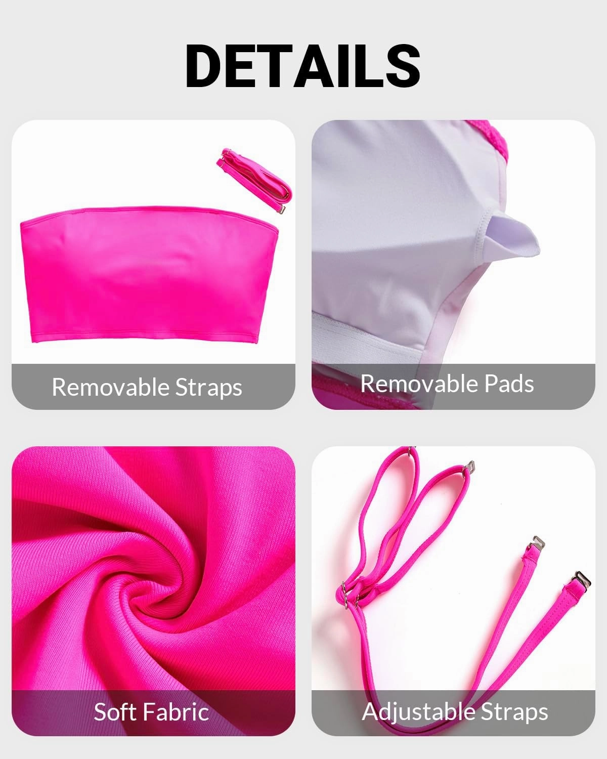 Bandeau Bikini Tops for Women - Strapless Swim Top Bathing Suit Tube Swimsuit Tops