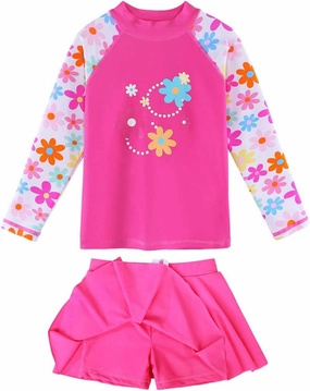 BAOHULU Girl's Two-Piece Long Sleeve Swimsuits UPF50  Rash Guard Kids Bathing Suit