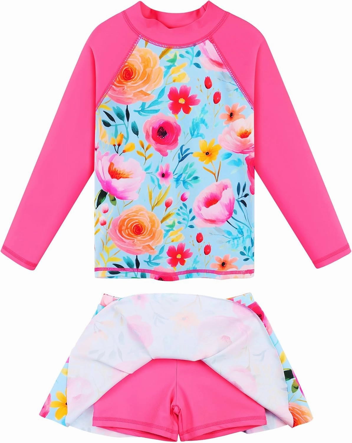 BAOHULU Girl's Two-Piece Long Sleeve Swimsuits UPF50  Rash Guard Kids Bathing Suit