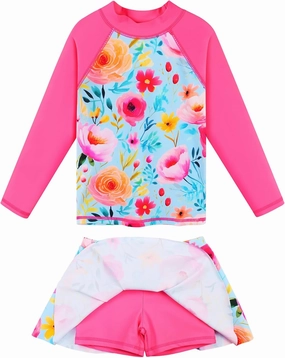 BAOHULU Girl's Two-Piece Long Sleeve Swimsuits UPF50  Rash Guard Kids Bathing Suit