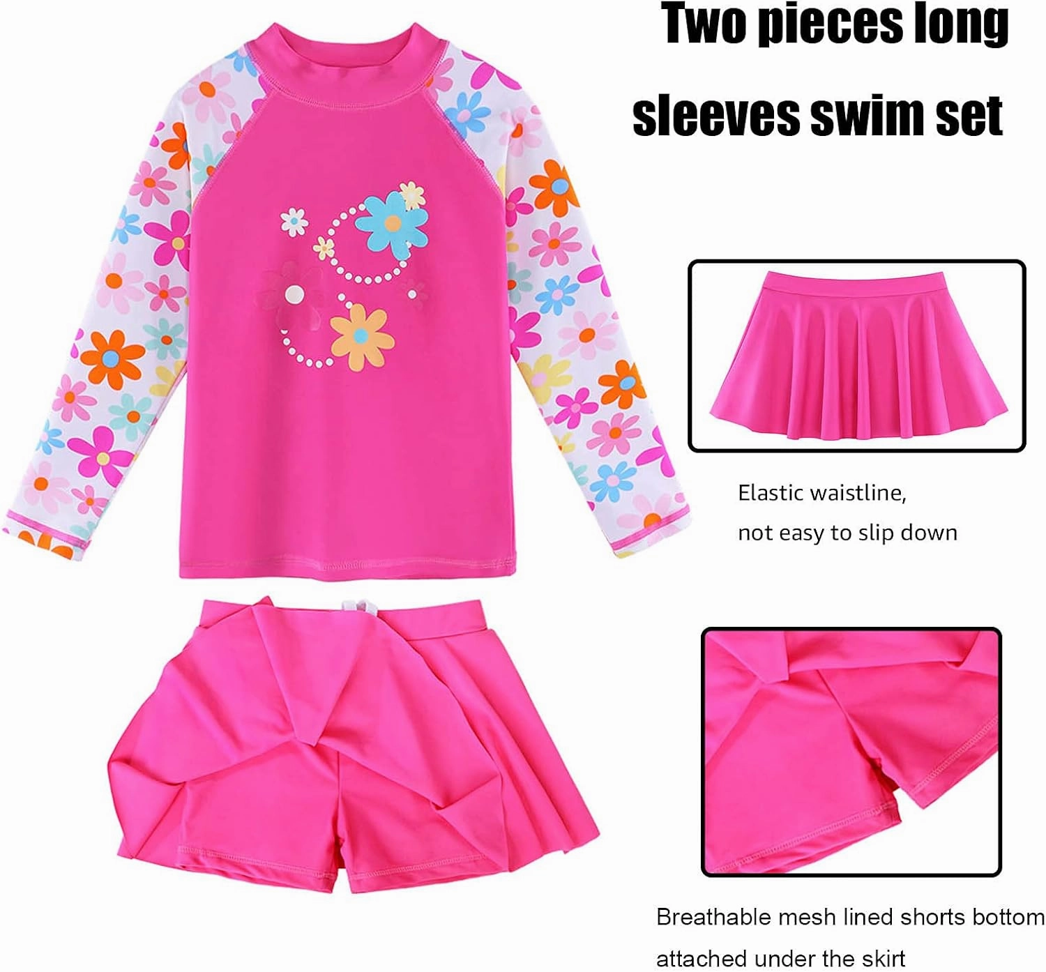 BAOHULU Girl's Two-Piece Long Sleeve Swimsuits UPF50  Rash Guard Kids Bathing Suit