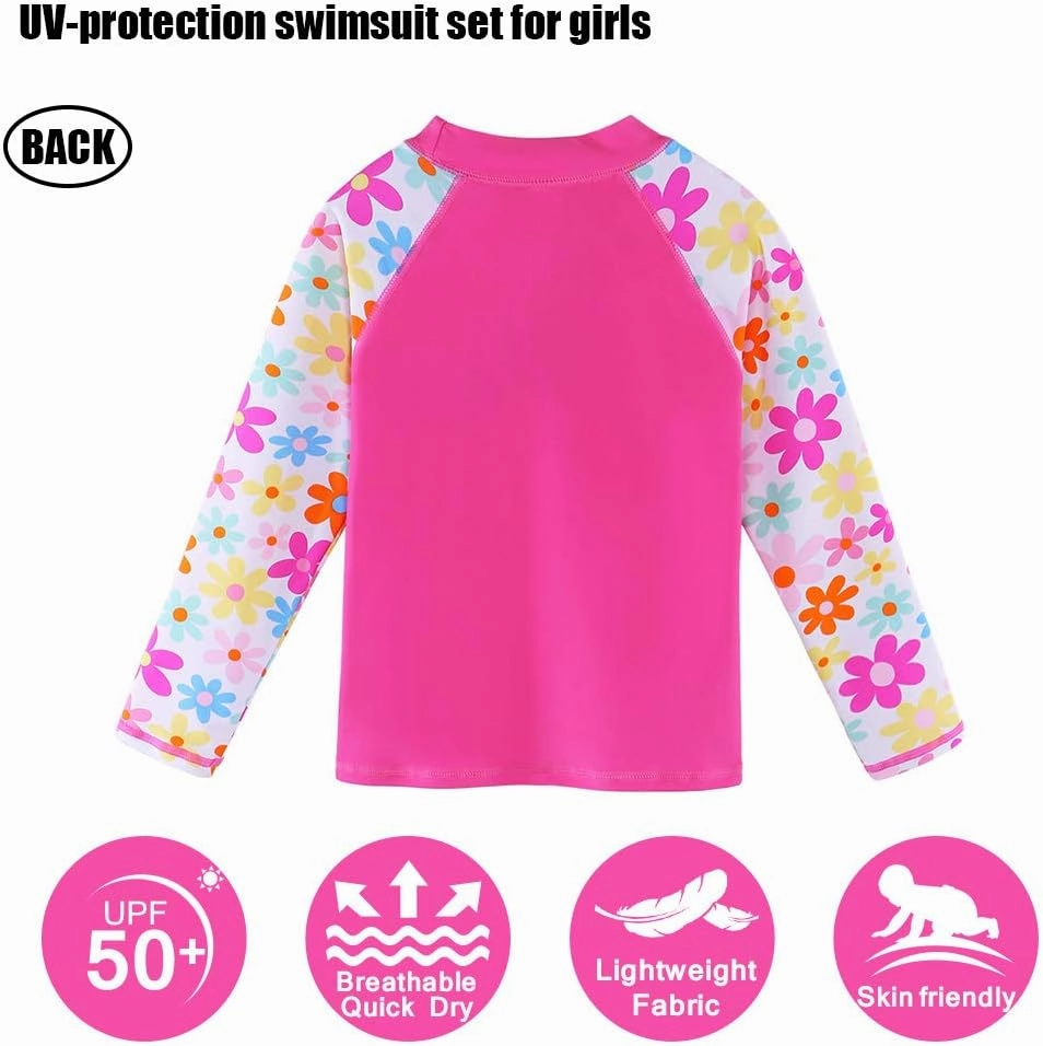 BAOHULU Girl's Two-Piece Long Sleeve Swimsuits UPF50  Rash Guard Kids Bathing Suit