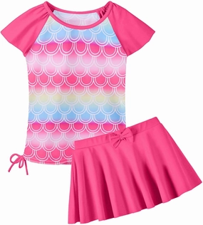 BAOHULU Girls Rash Guard 2 Pieces Bathing Suit UPF50  Swimsuit with Swimming Skirt Swimwear 2-12Y