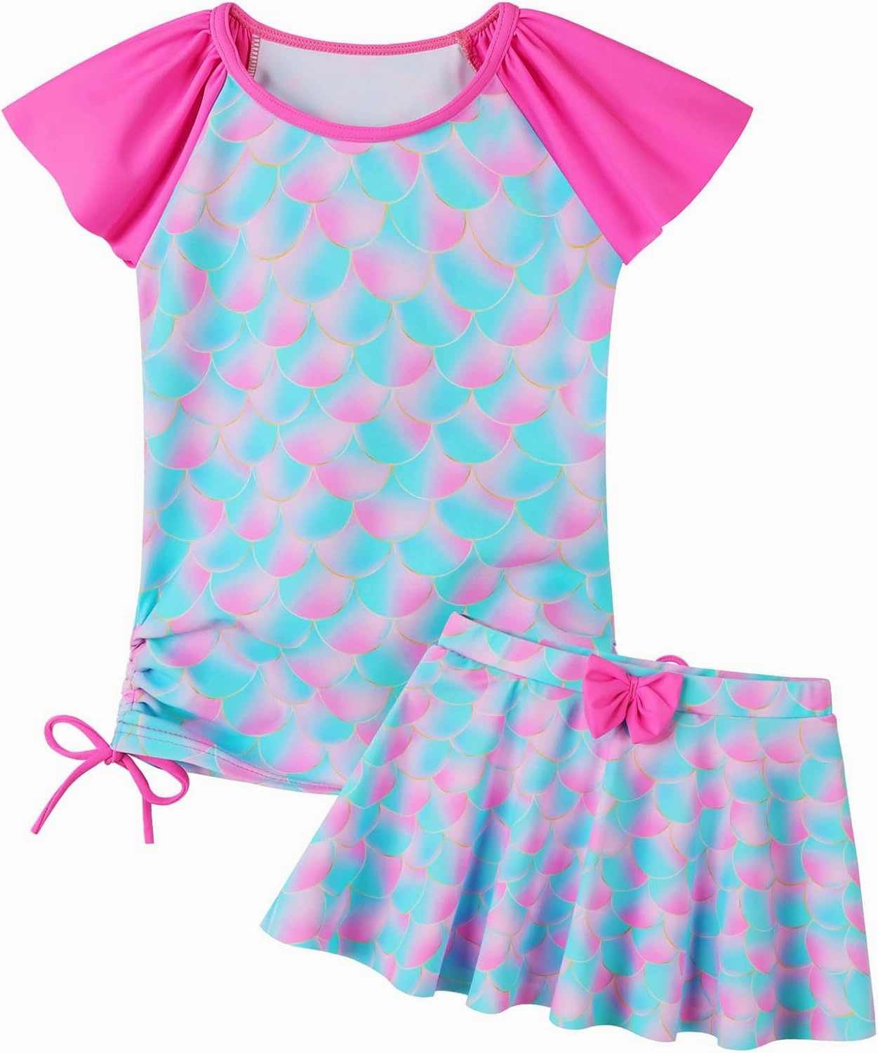 BAOHULU Girls Rash Guard 2 Pieces Bathing Suit UPF50  Swimsuit with Swimming Skirt Swimwear 2-12Y