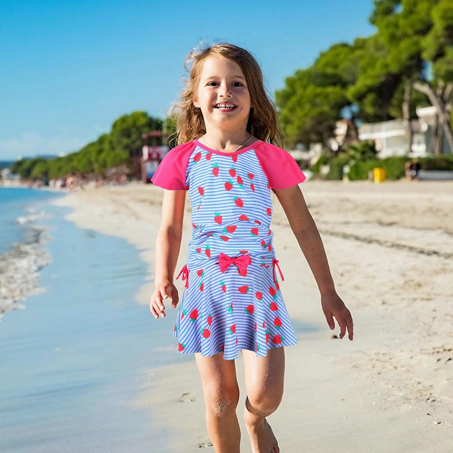 BAOHULU Girls Rash Guard 2 Pieces Bathing Suit UPF50  Swimsuit with Swimming Skirt Swimwear 2-12Y