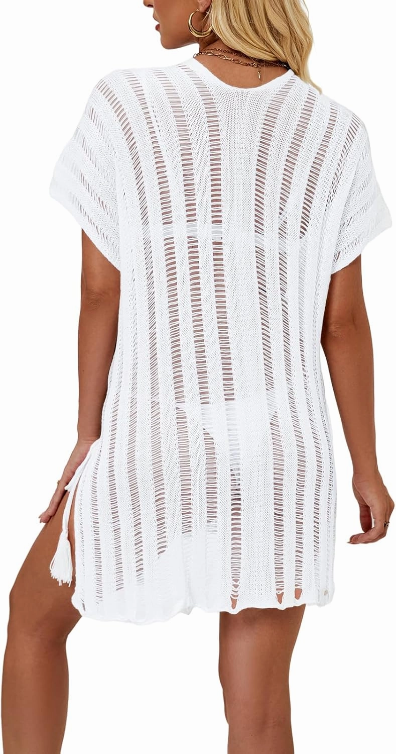 Bathing Suit Cover Ups for Women, Women's Swimwear Beach Bikini Swimsuit Pool Crochet Side Split Dress