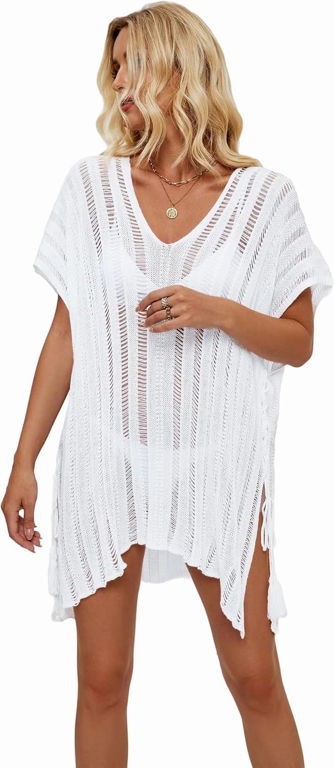 Bathing Suit Cover Ups for Women, Women's Swimwear Beach Bikini Swimsuit Pool Crochet Side Split Dress