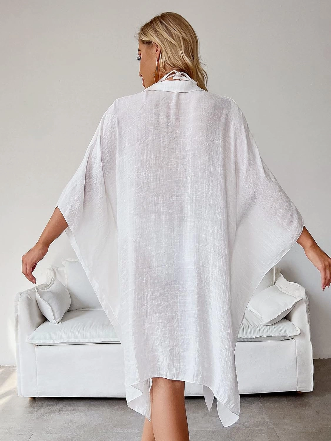 Batwing Sleeve Beach Cover Up Button Front Kimono Bathing Suit Cover Ups