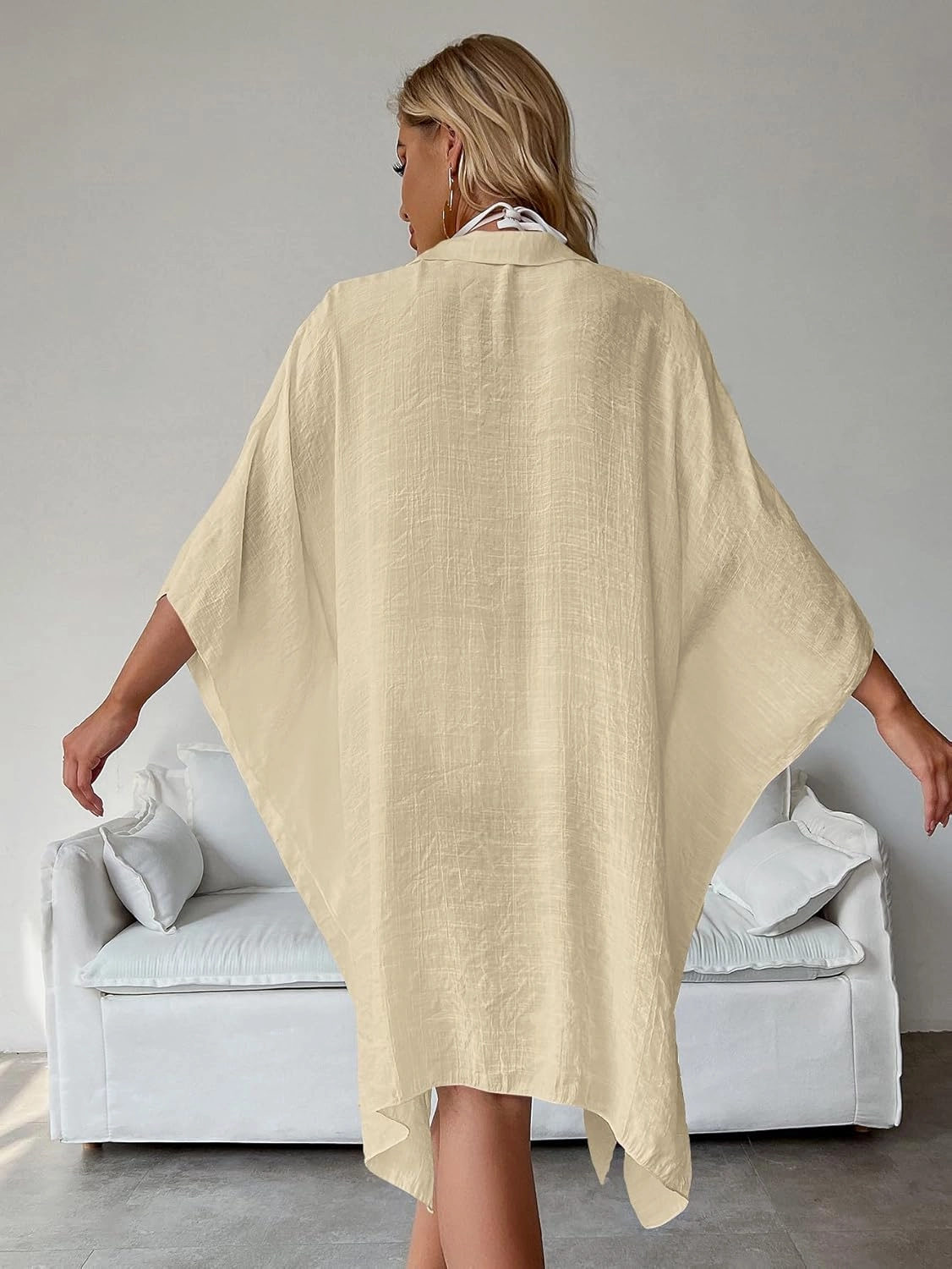 Batwing Sleeve Beach Cover Up Button Front Kimono Bathing Suit Cover Ups