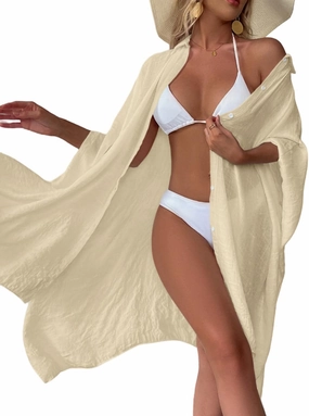 Batwing Sleeve Beach Cover Up Button Front Kimono Bathing Suit Cover Ups