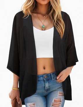 BB&KK Women's Chiffon Kimono Loose Casual Open Front Cover Ups