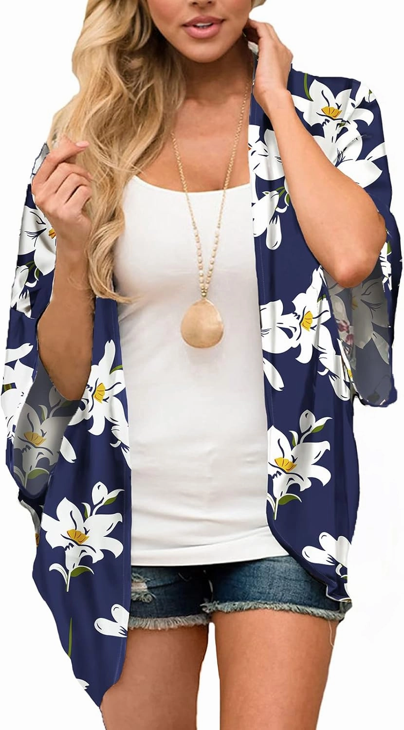 BB&KK Women's Chiffon Kimono Loose Casual Open Front Cover Ups