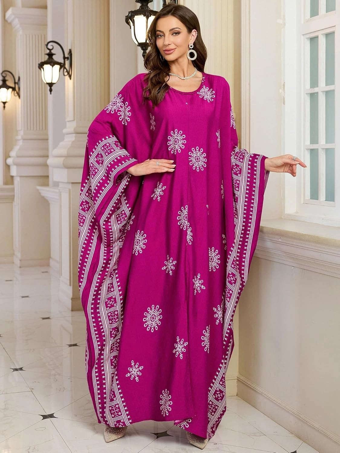 Beach Cover-ups Women's Wave Point V-Neck Caftans Rayon Ethnic Print Plus Size Caftan Over-Sized Half-Sleeve Kaftan