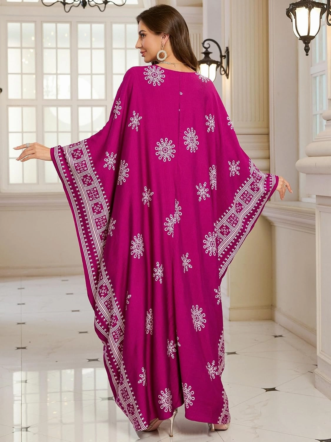 Beach Cover-ups Women's Wave Point V-Neck Caftans Rayon Ethnic Print Plus Size Caftan Over-Sized Half-Sleeve Kaftan