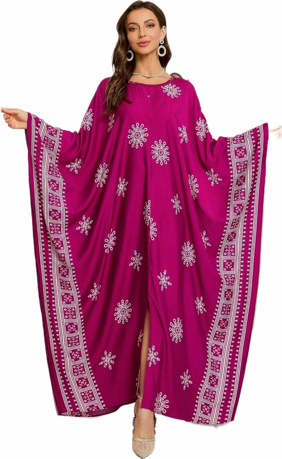Beach Cover-ups Women's Wave Point V-Neck Caftans Rayon Ethnic Print Plus Size Caftan Over-Sized Half-Sleeve Kaftan