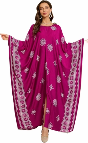 Beach Cover-ups Women's Wave Point V-Neck Caftans Rayon Ethnic Print Plus Size Caftan Over-Sized Half-Sleeve Kaftan