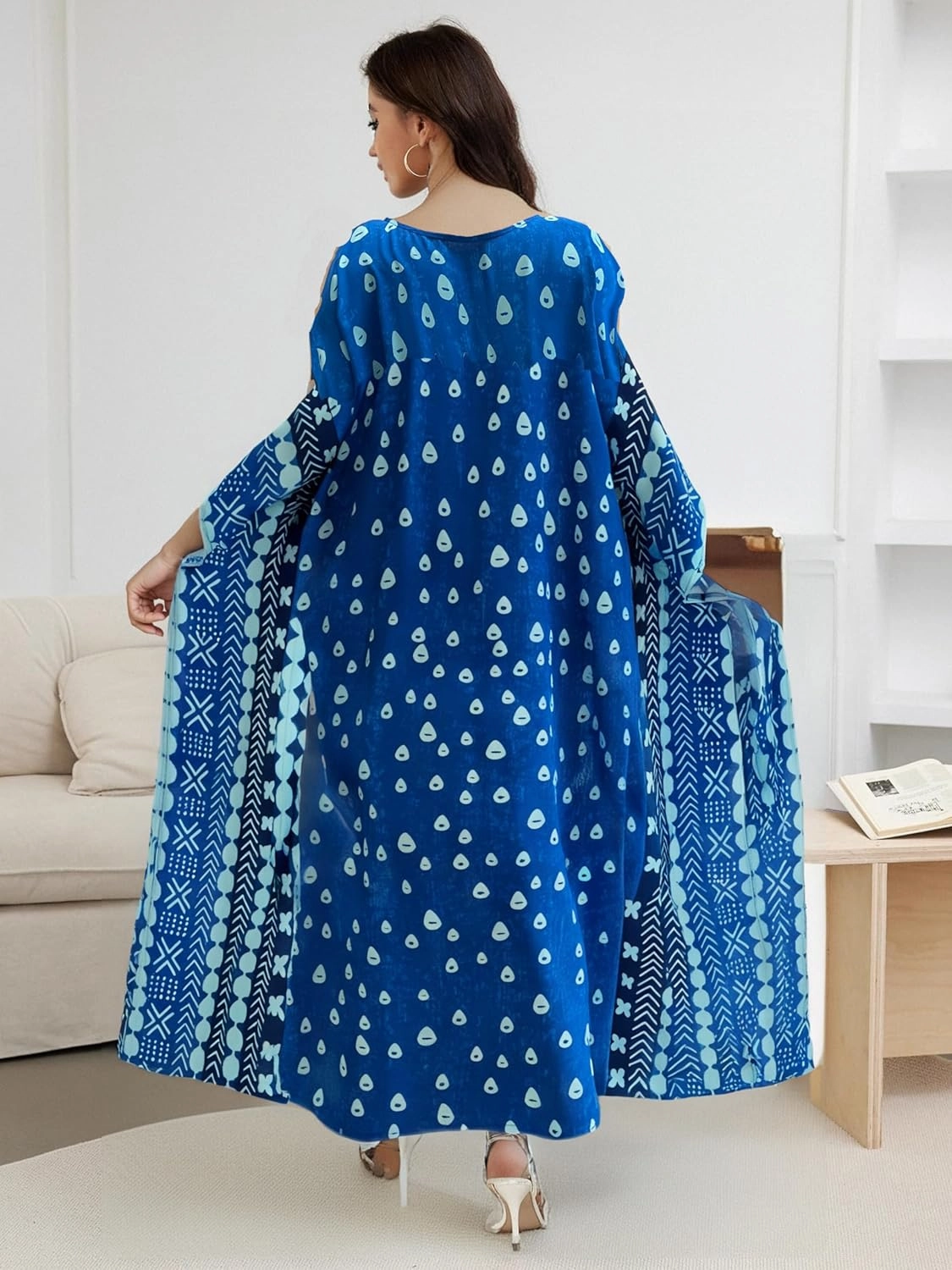 Beach Cover-ups Women's Wave Point V-Neck Caftans Rayon Ethnic Print Plus Size Caftan Over-Sized Half-Sleeve Kaftan