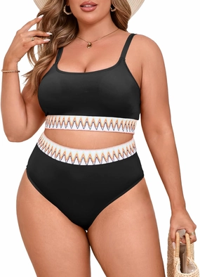 Beautife Womens Plus Size High Waisted Bikini Sets Tummy Control Bathing Suits Color Block Adjustable Straps 2 Piece Swimsuit