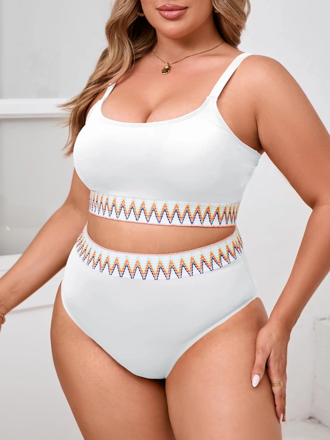 Beautife Womens Plus Size High Waisted Bikini Sets Tummy Control Bathing Suits Color Block Adjustable Straps 2 Piece Swimsuit